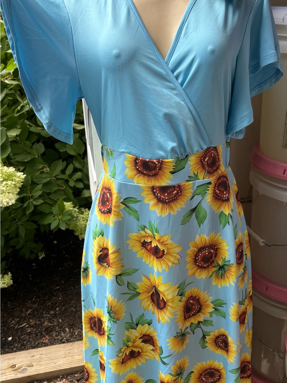 Sunflower Print Light Blue Wrap Skirt - Women's Floral Maxi